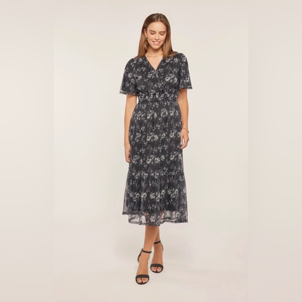 Orange Creek Mesh Black Floral Midi HENLY